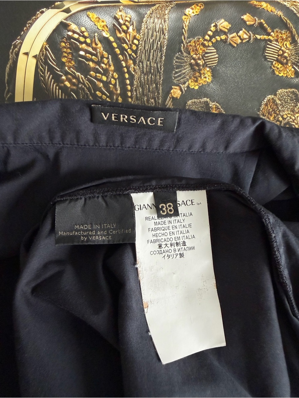 Versace Black Stretch Button Front Blouse Long Sleeve IT 38 Made in Italy - Picture 7 of 15